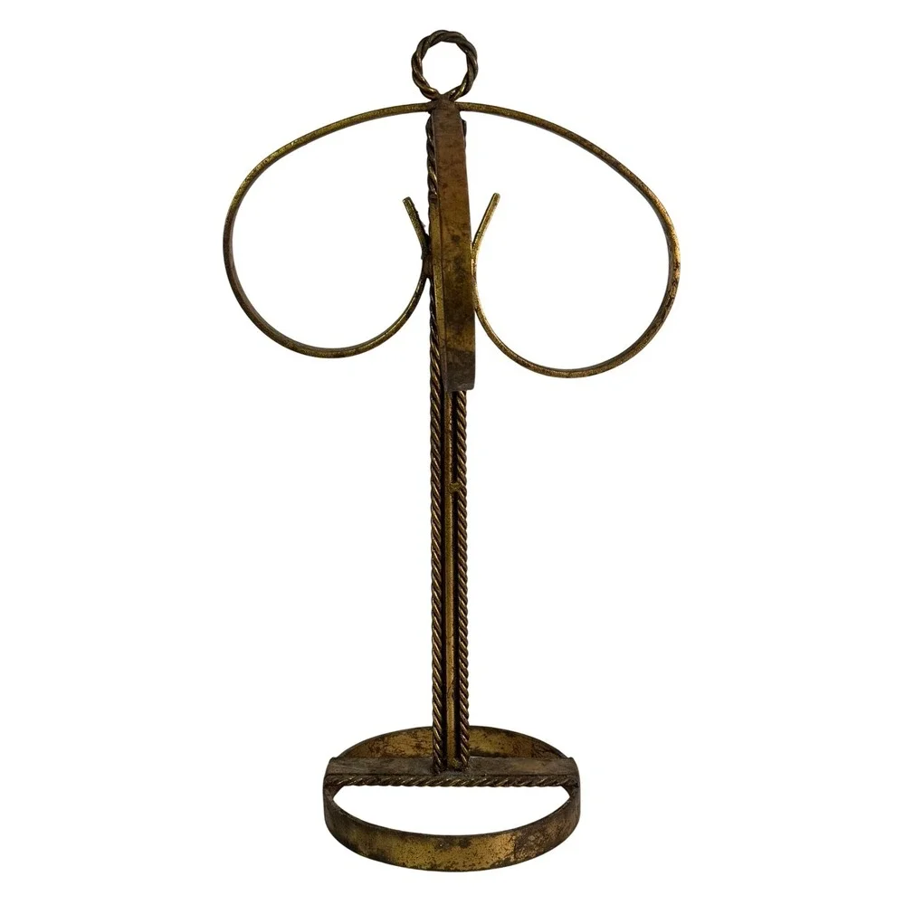 Vtg Free-Standing Metal Towel Holder Wrought‎ Iron Gold Finish Rope Design